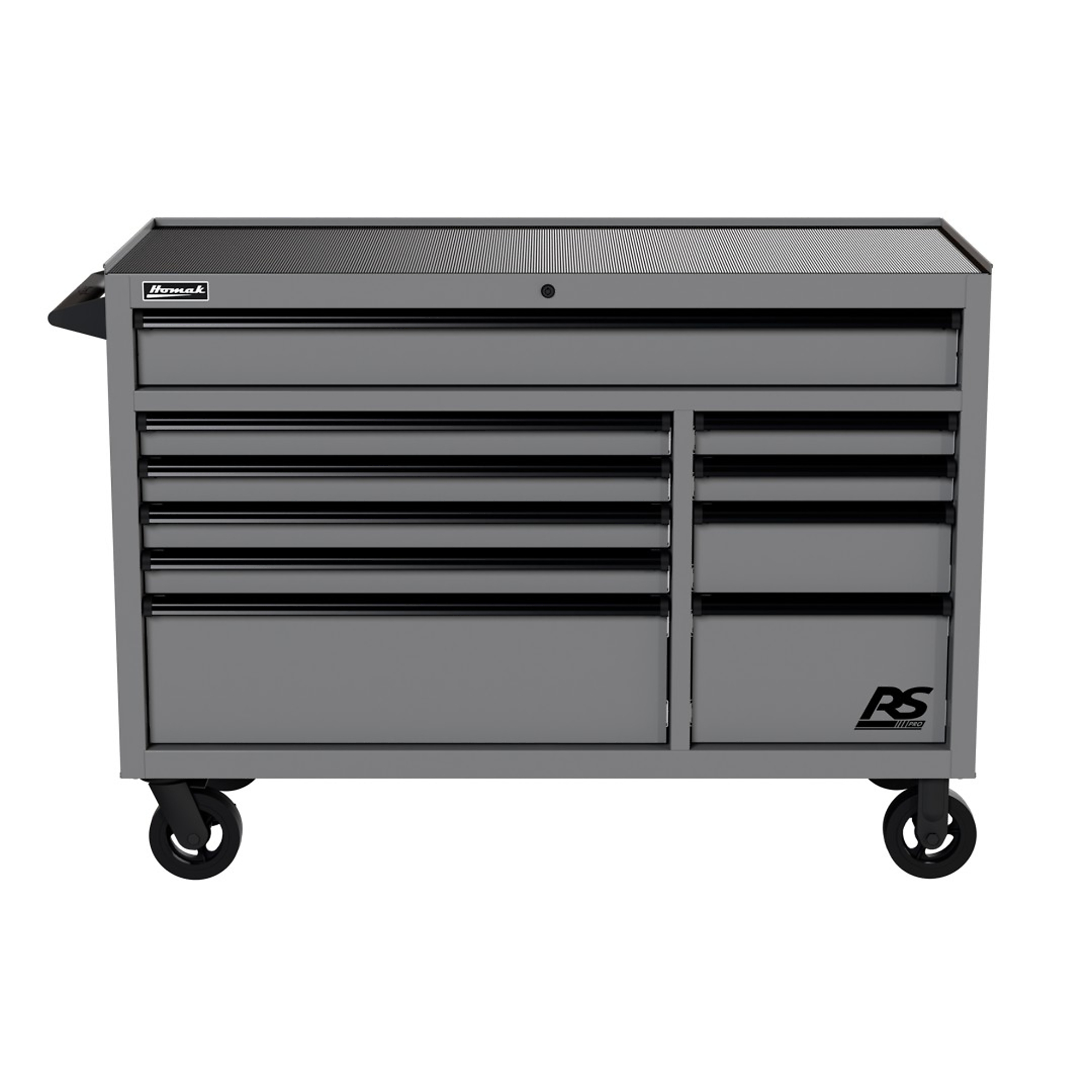 Homak, RS Pro, 54" 10 Drawer Rolling Cabinet, Gray, Heavy-duty 16-gauge steel, Model # GR04054010